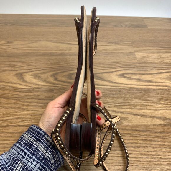 Sergio Rossi Womens Studded Strappy Open Toe Ankle Wrap Sandals Brown Size 38.5 - Picture 5 of 11